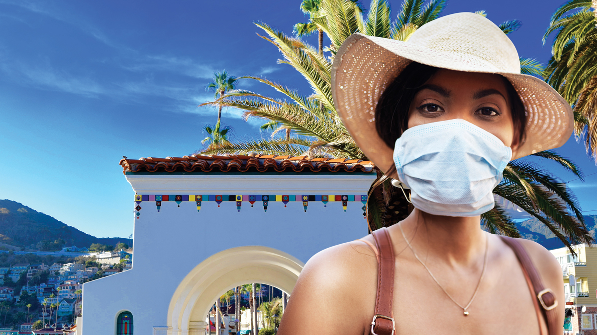 A young woman wears a non-surgical mask to protect herself and others from Covid-19